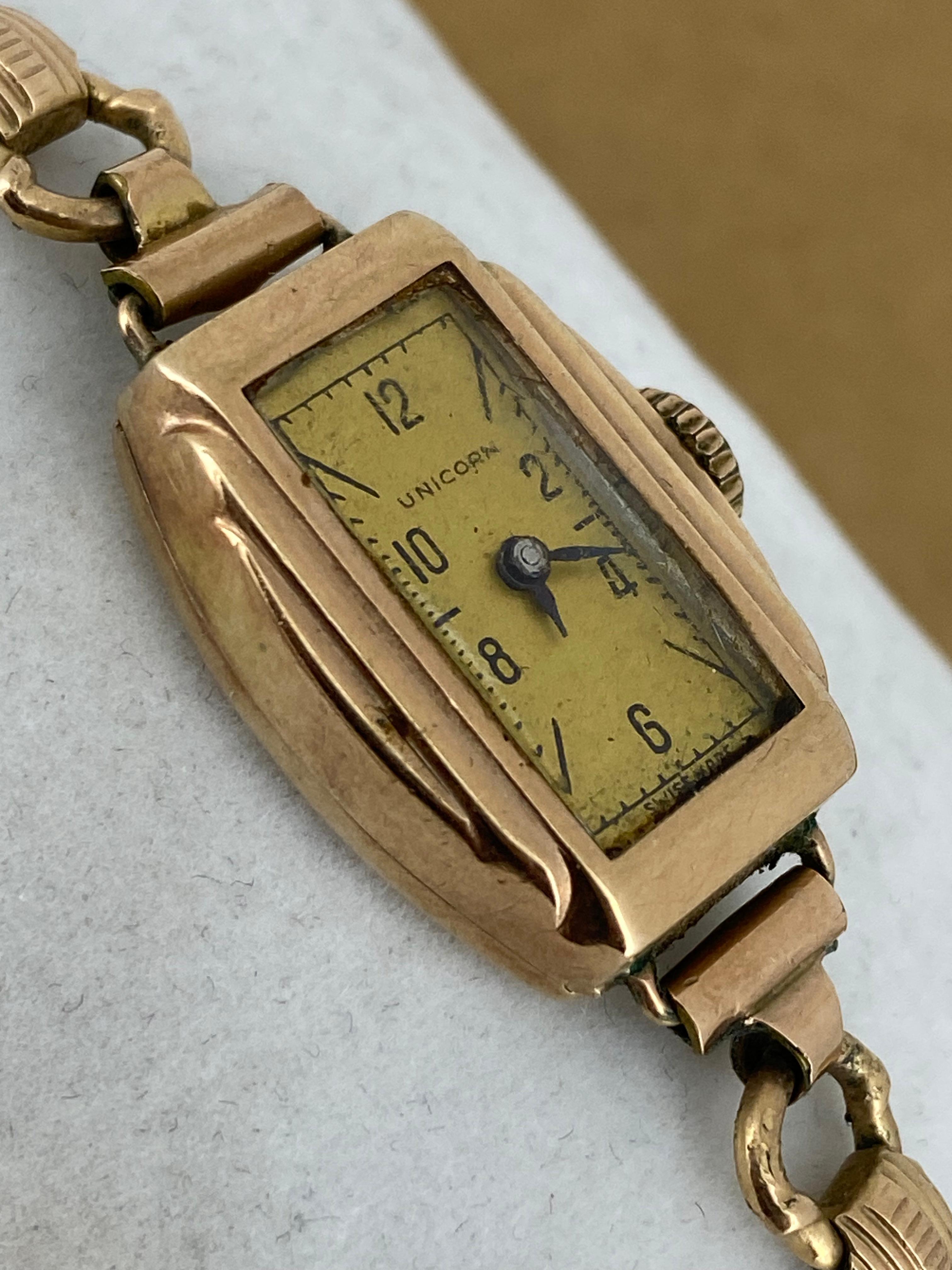 De las mujeres Reloj de cóctel Art-Deco c1930's Tonneau Swiss Unicorn de oro rosa de 9 quilates para señora en venta