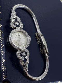 Art-Deco c1947 Omega 18K Gold & 1.70ct Diamond Snake Band Cocktail Ladies Watch