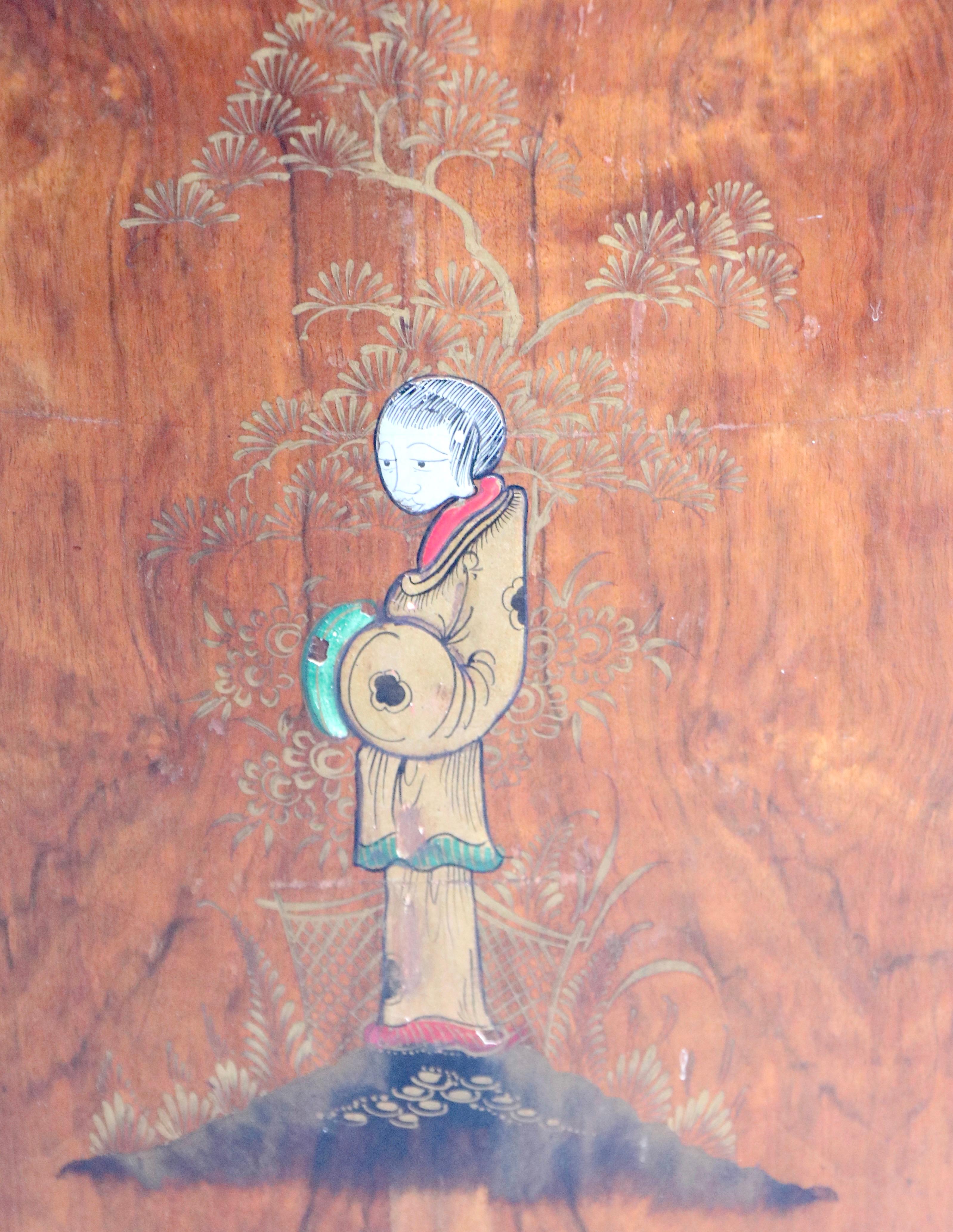 Mirror Art Deco Cabinet Bar with Japanese Figures as Decorative Motifs