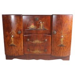 Art Deco Cabinet Bar with Japanese Figures as Decorative Motifs