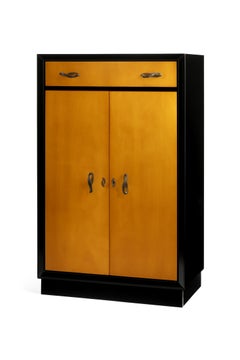 Art Deco Cabinet Black Lacquer Cupboard, 1940s