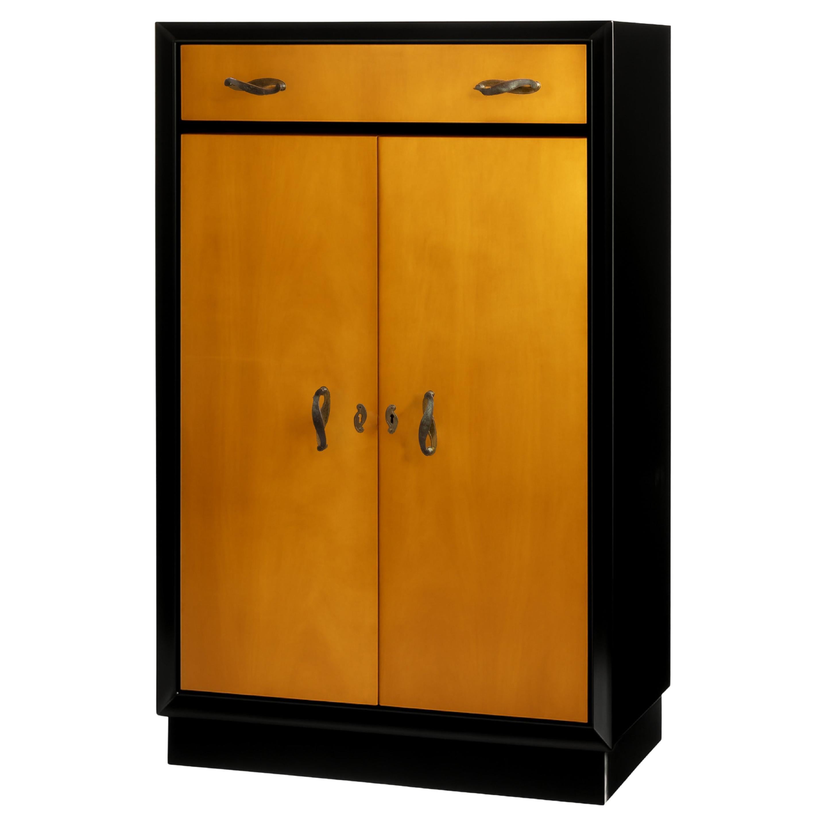 Art Deco Cabinet Black Lacquer Cupboard, 1940s