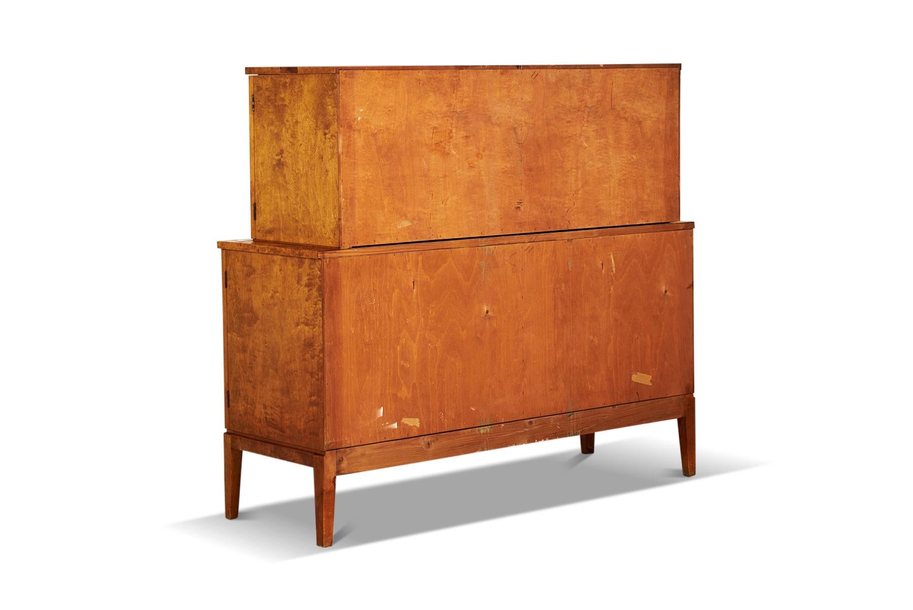 Swedish Art Deco Cabinet in Birch with Geometric Jacaranda Inlays