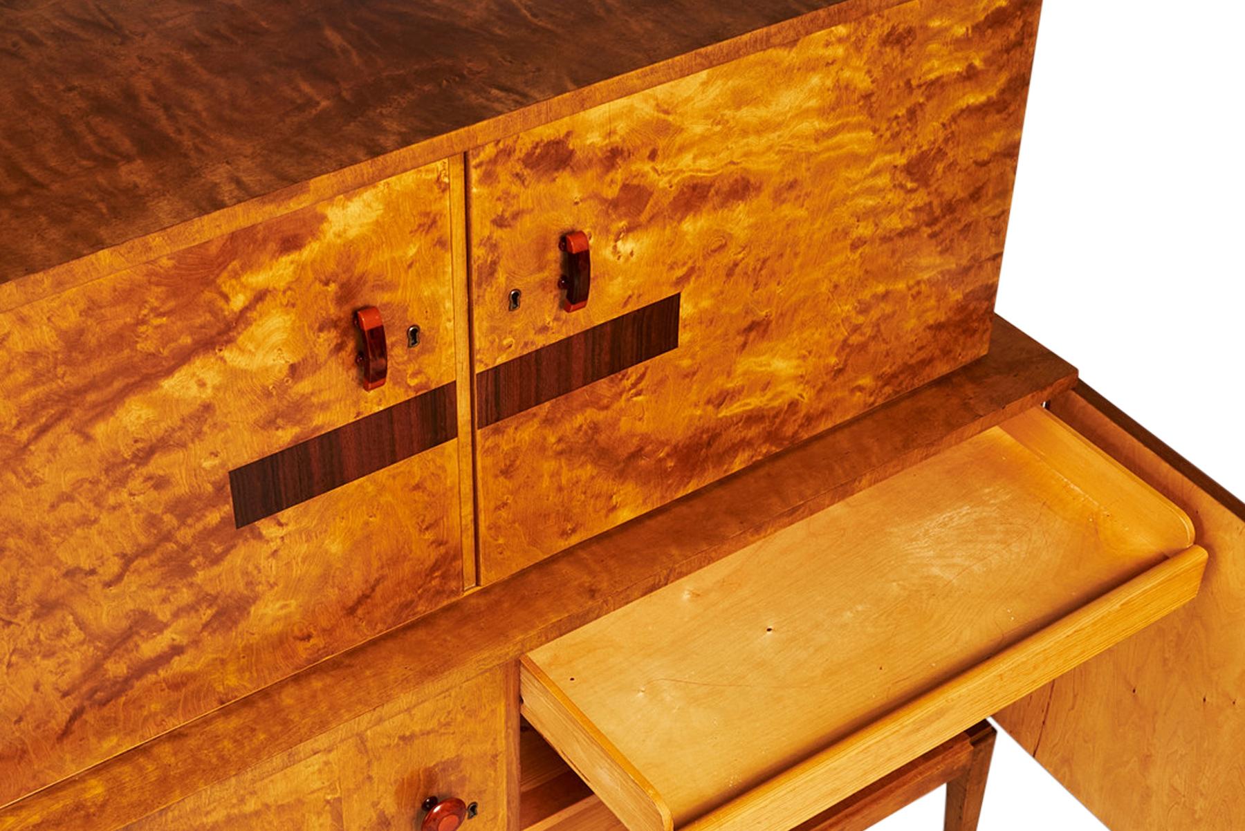 20th Century Art Deco Cabinet in Birch with Geometric Jacaranda Inlays