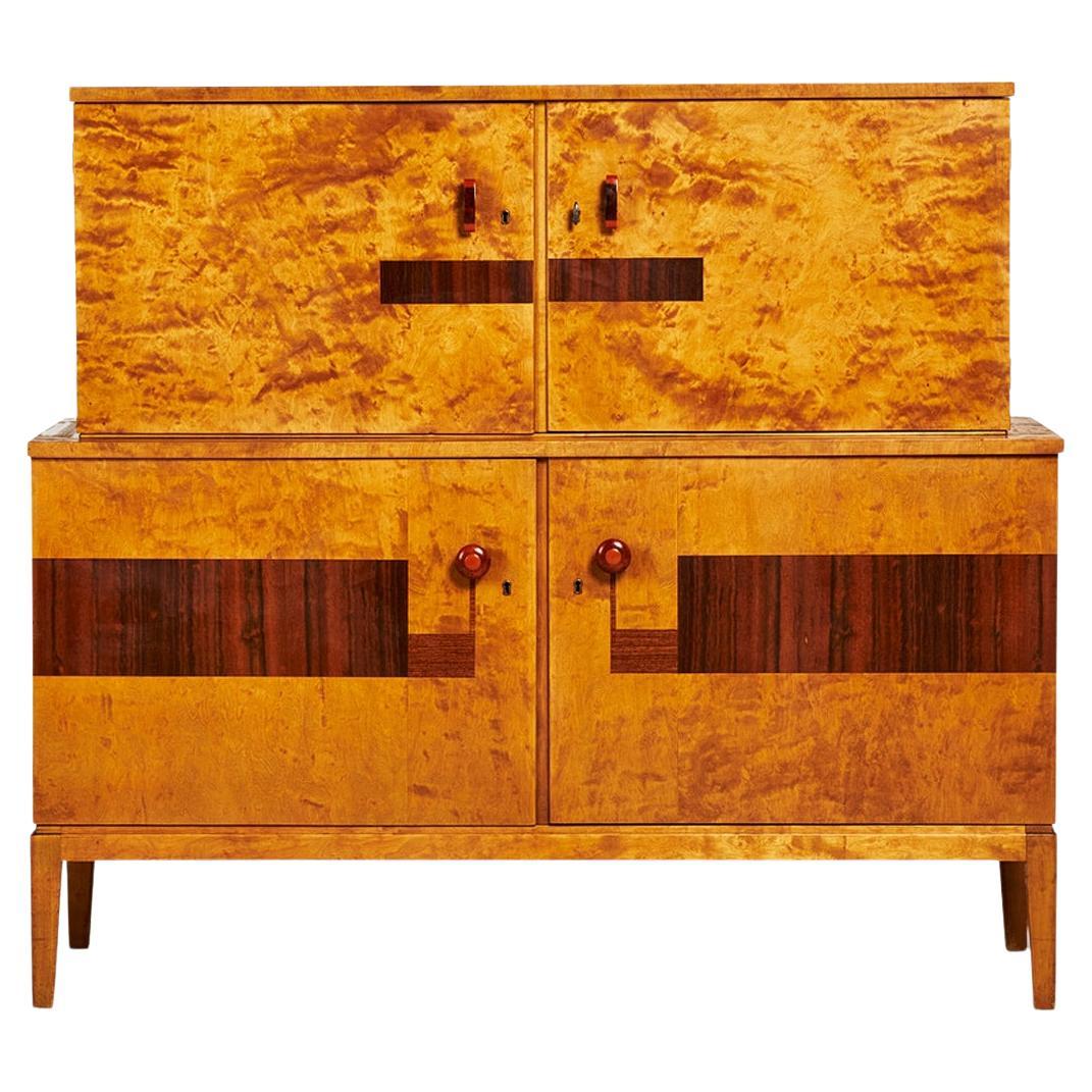 Art Deco Cabinet in Birch with Geometric Jacaranda Inlays