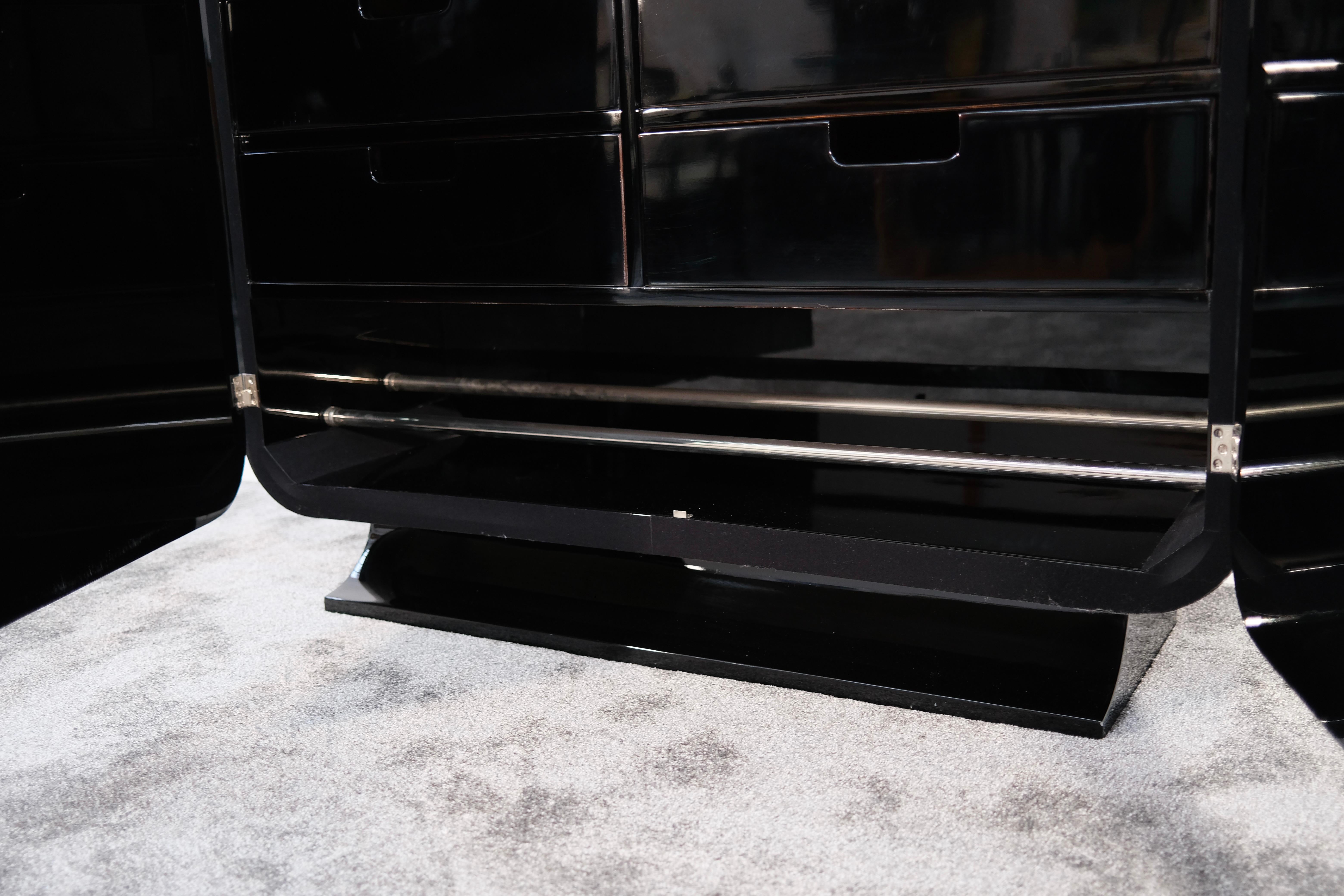 French Art Deco Cabinet in Black with Hidden Drawers and Shoe Storage, France 1930s For Sale