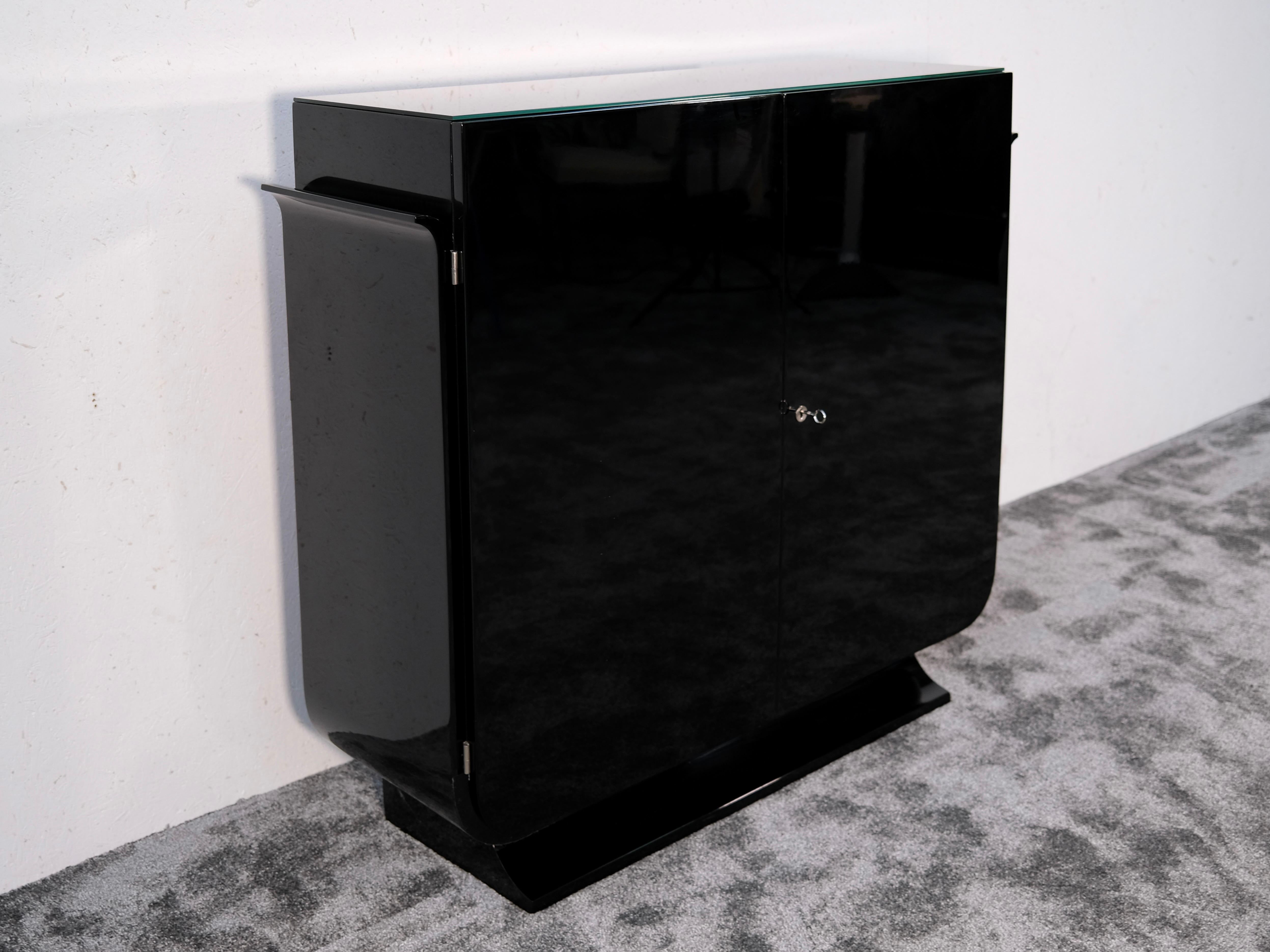 Mid-20th Century Art Deco Cabinet in Black with Hidden Drawers and Shoe Storage, France 1930s For Sale