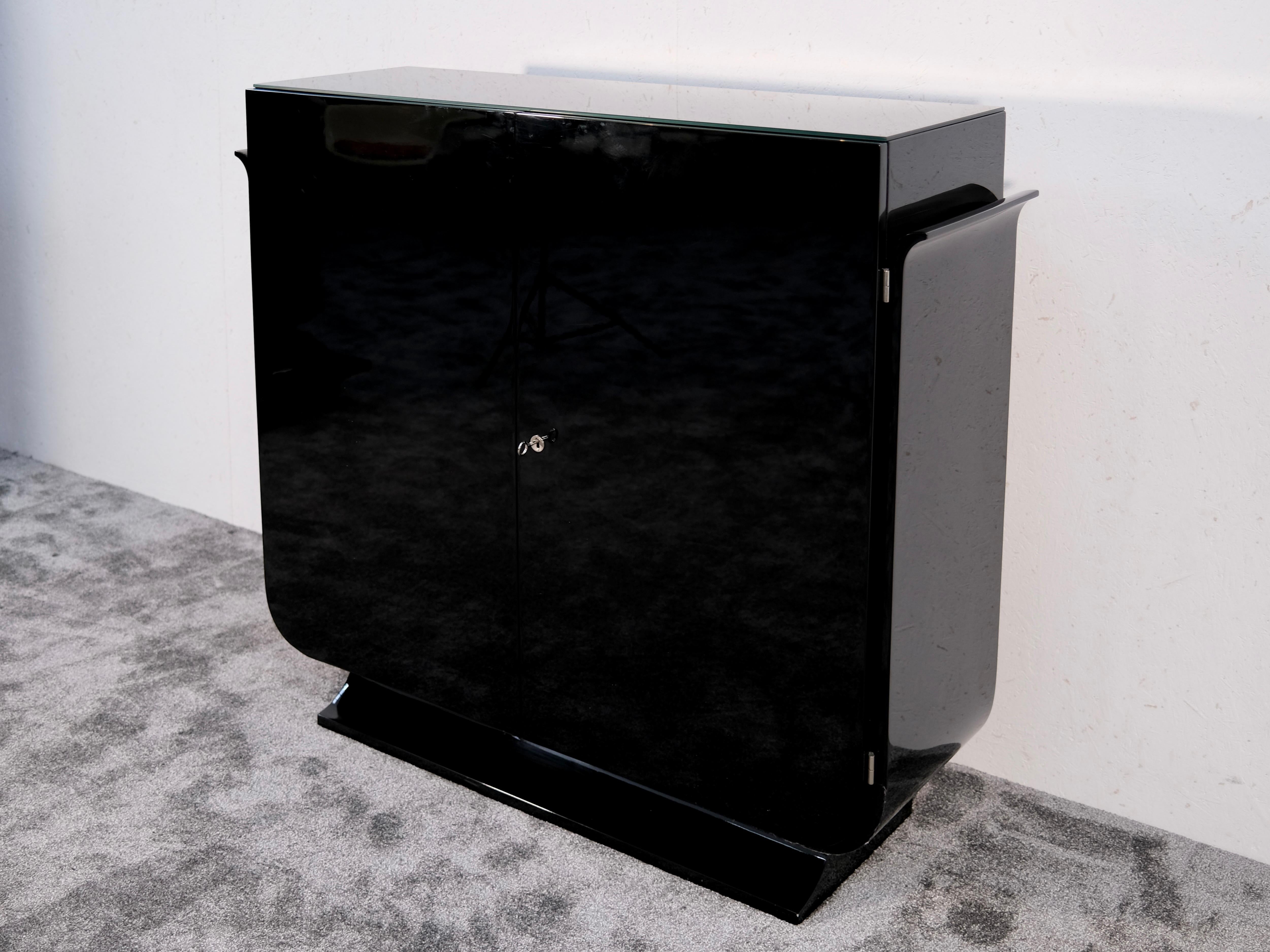 Art Deco Cabinet in Black with Hidden Drawers and Shoe Storage, France 1930s For Sale 1