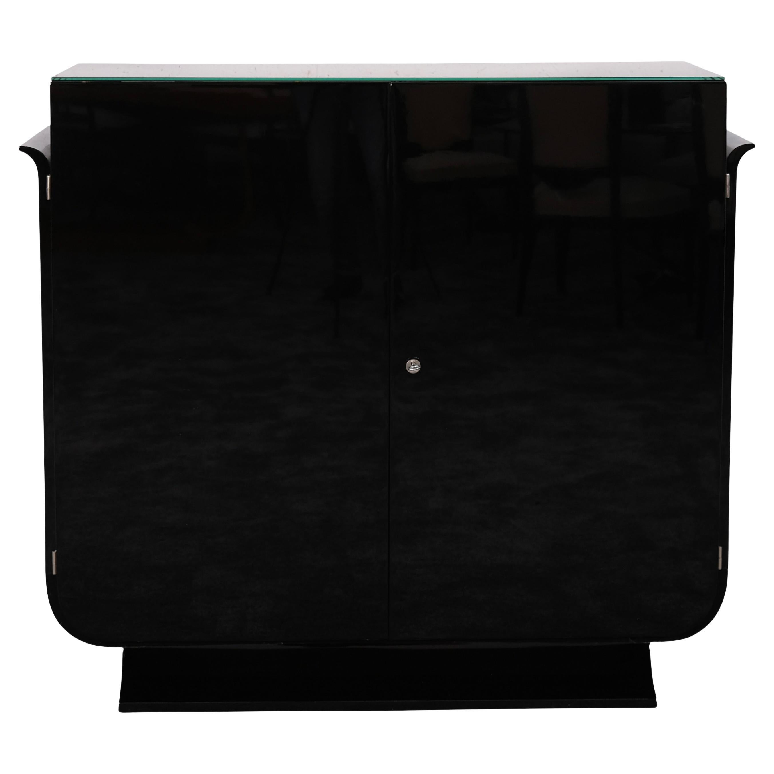 Art Deco Cabinet in Black with Hidden Drawers and Shoe Storage, France 1930s