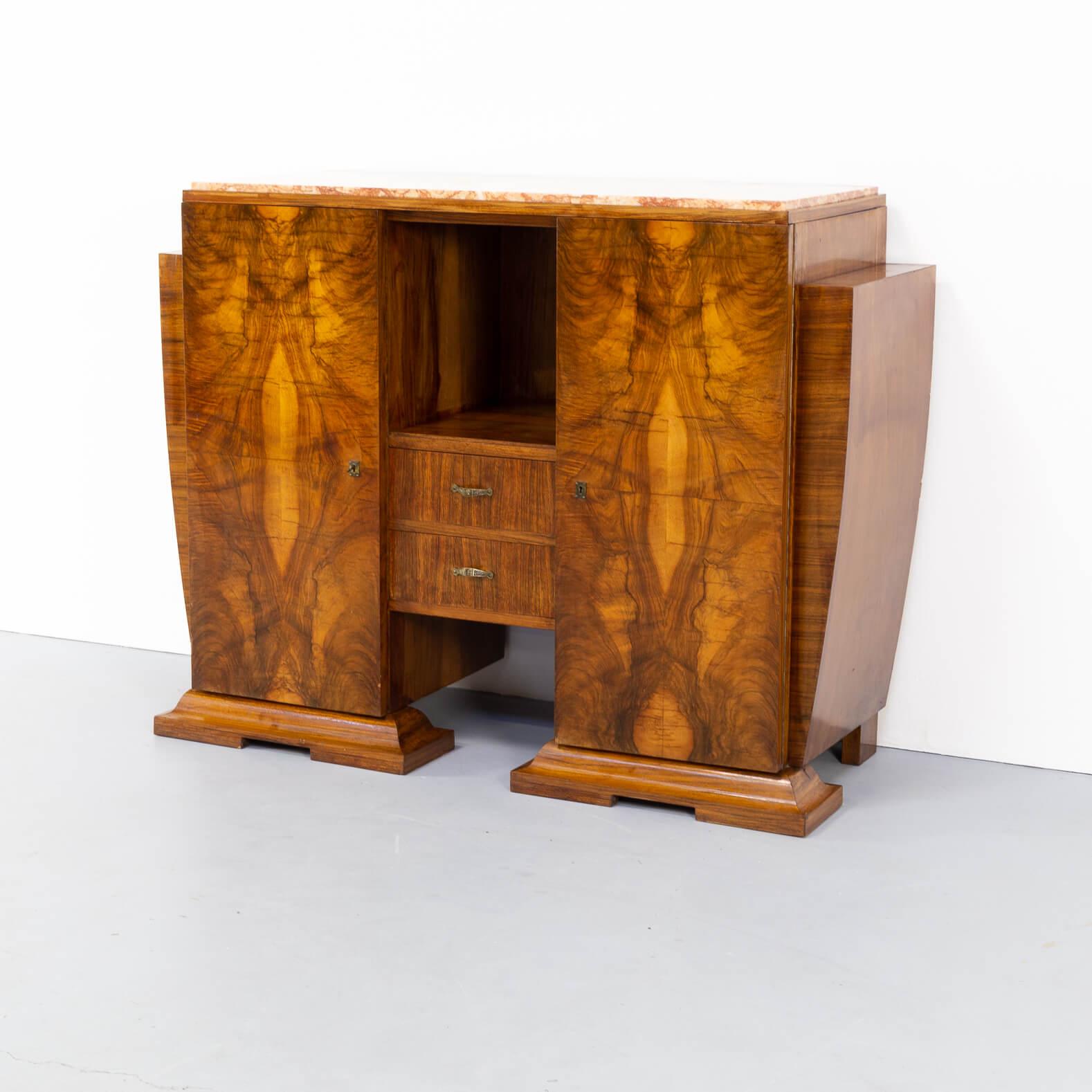 Art Deco Cabinet in Burl Walnut with Marble Table Top In Good Condition In Amstelveen, Noord