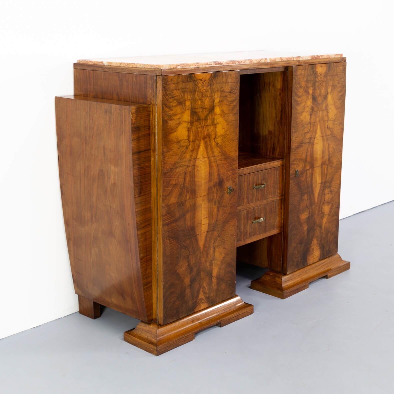 Art Deco Cabinet in Burl Walnut with Marble Table Top 4