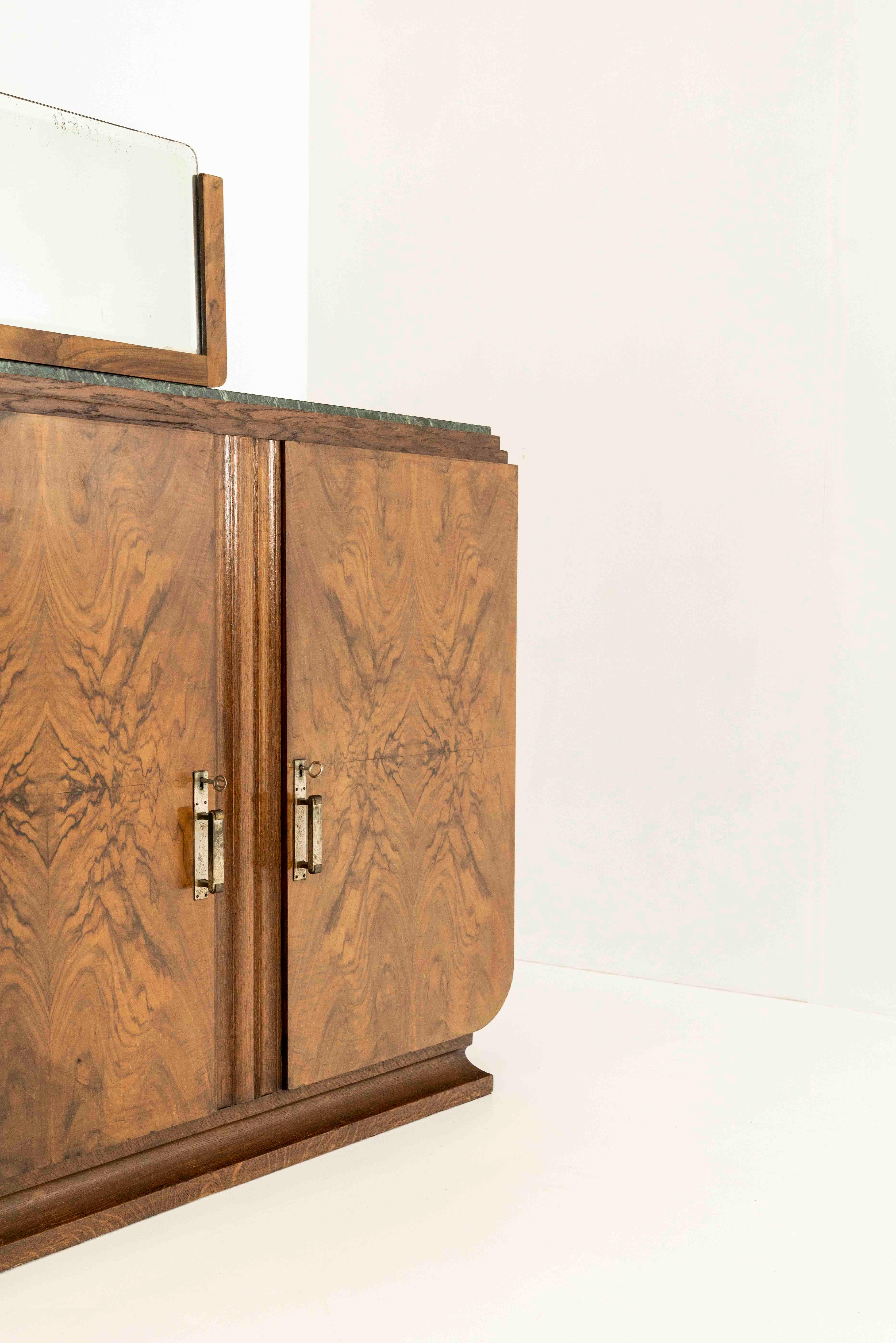 Art Deco Cabinet in Mahogany with Mirror and Marble Top, the Netherlands 1930s 8