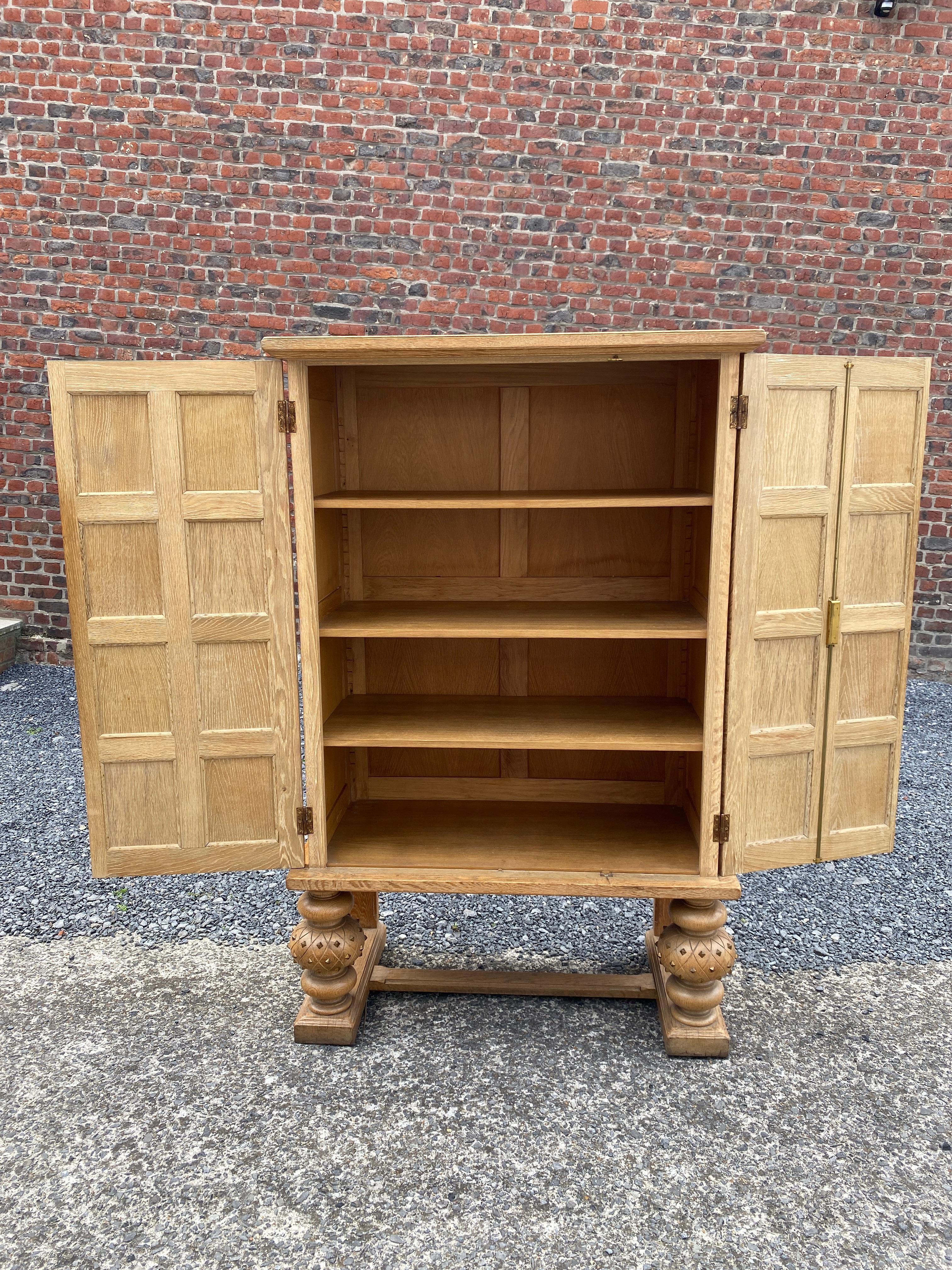 Baroque Revival Art Deco Cabinet in Oak and Embossed and Gilded Leather, circa 1940-1950 For Sale