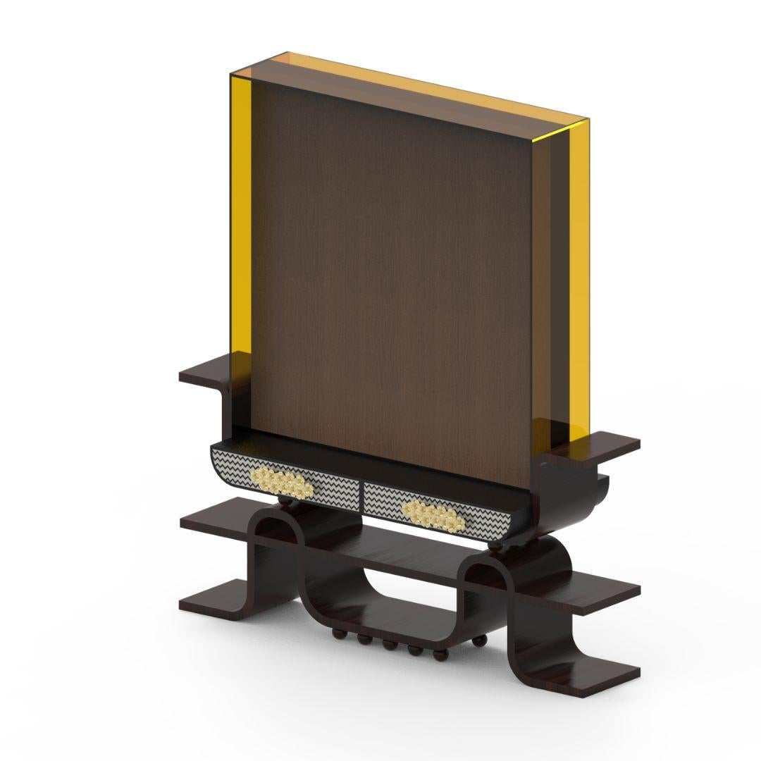 MOUNA - Separatore in Wood Wood, maniglie in ottone e intarsio in madreperla in vendita 2