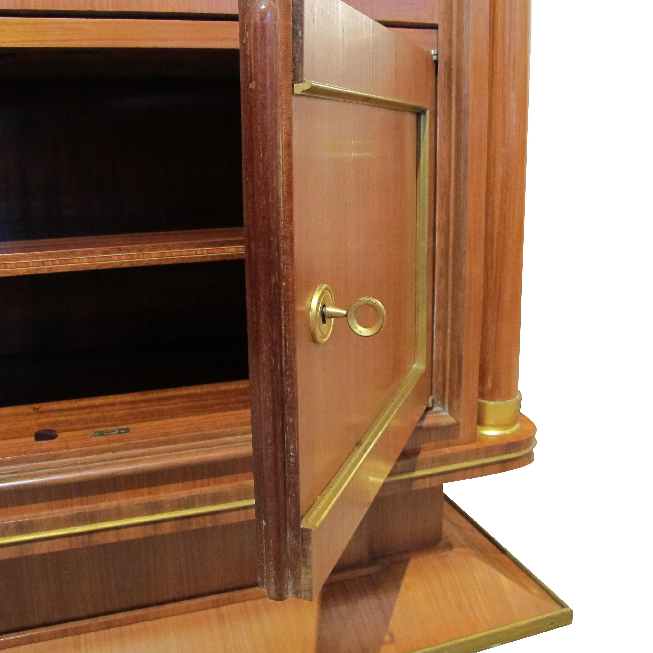 Art Deco Cabinet Secrétaire Attributed to Jules Leleu, Bronze Ornaments, French For Sale 6