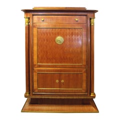 Art Deco Cabinet Secrétaire Attributed to Jules Leleu, Bronze Ornaments, French