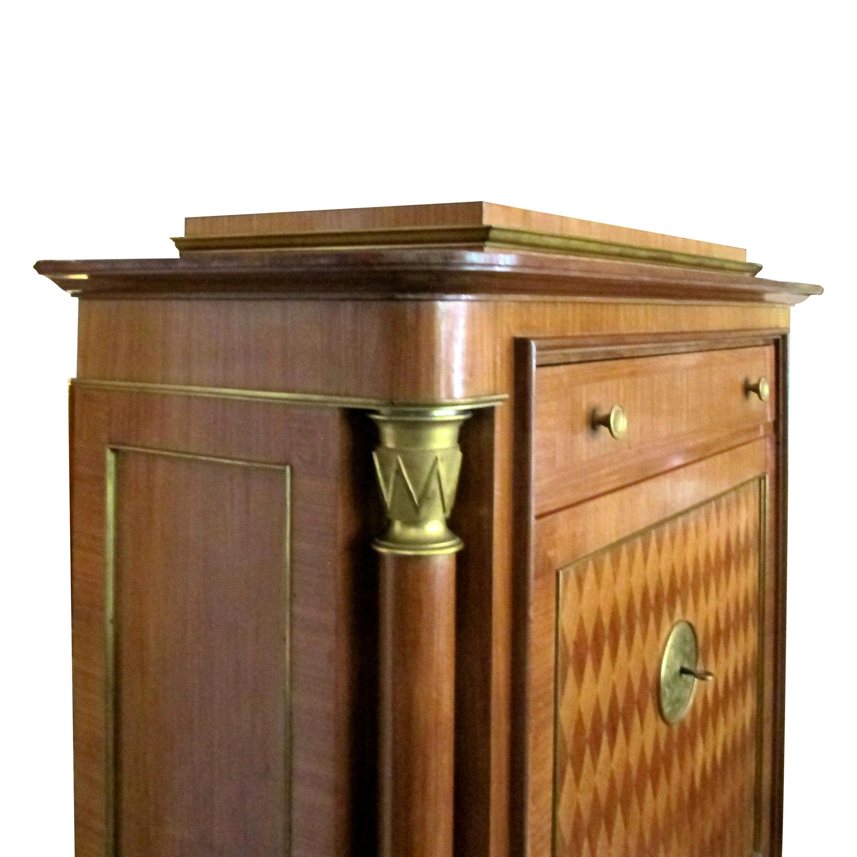 Art Deco Cabinet Secrétaire Attributed to Jules Leleu, Bronze Ornaments, French For Sale 1