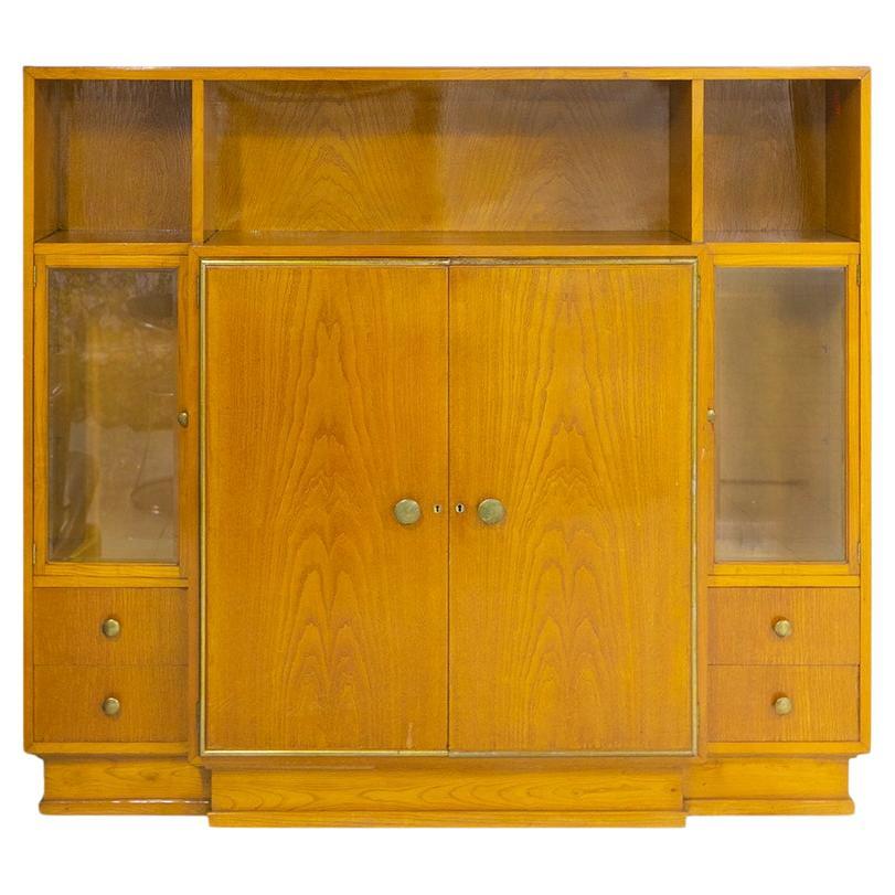 Art Deco Spruce Wood Cabinet Showcase, 1940s 