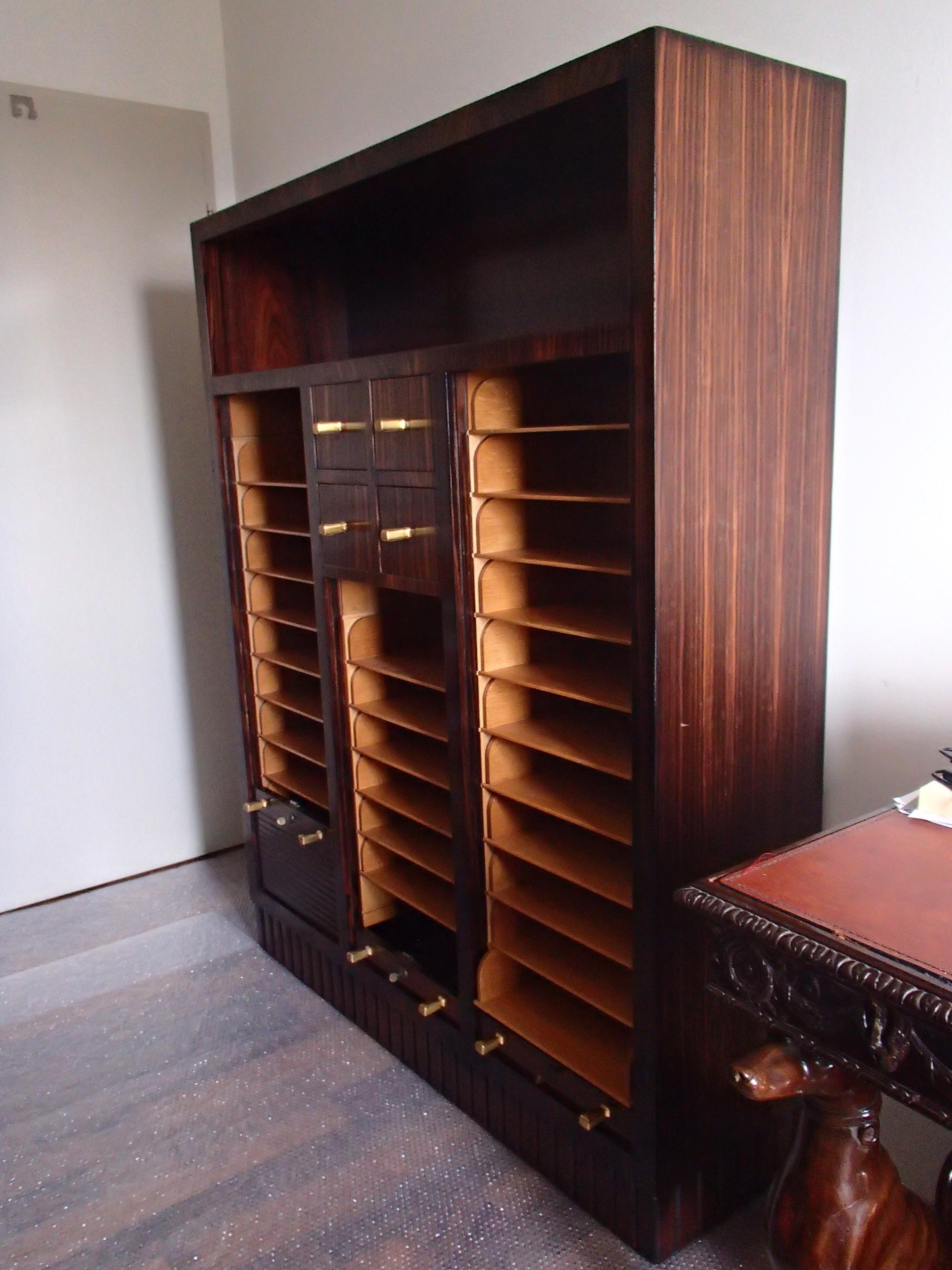 Brass Art Deco Cabinet with 27 Big and 4 Small Drawers Oak with Ebene de Macassar For Sale