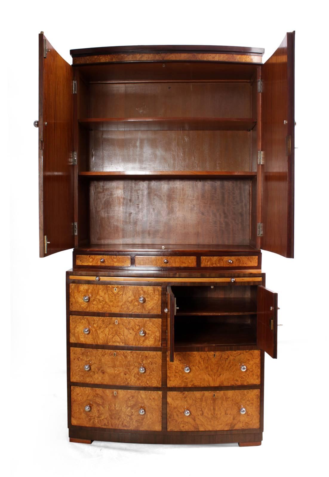Art Deco Cabinet with Bookcase and Drawers in Burr Maple 1