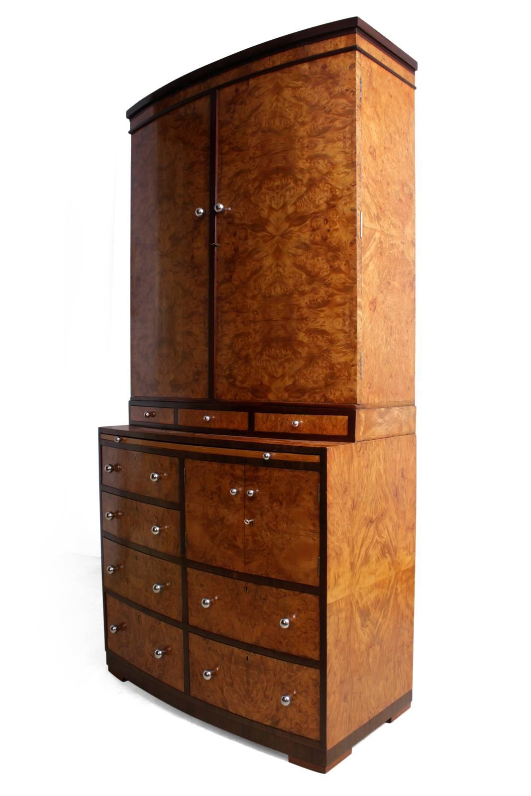 Art Deco Cabinet with Bookcase and Drawers in Burr Maple 2