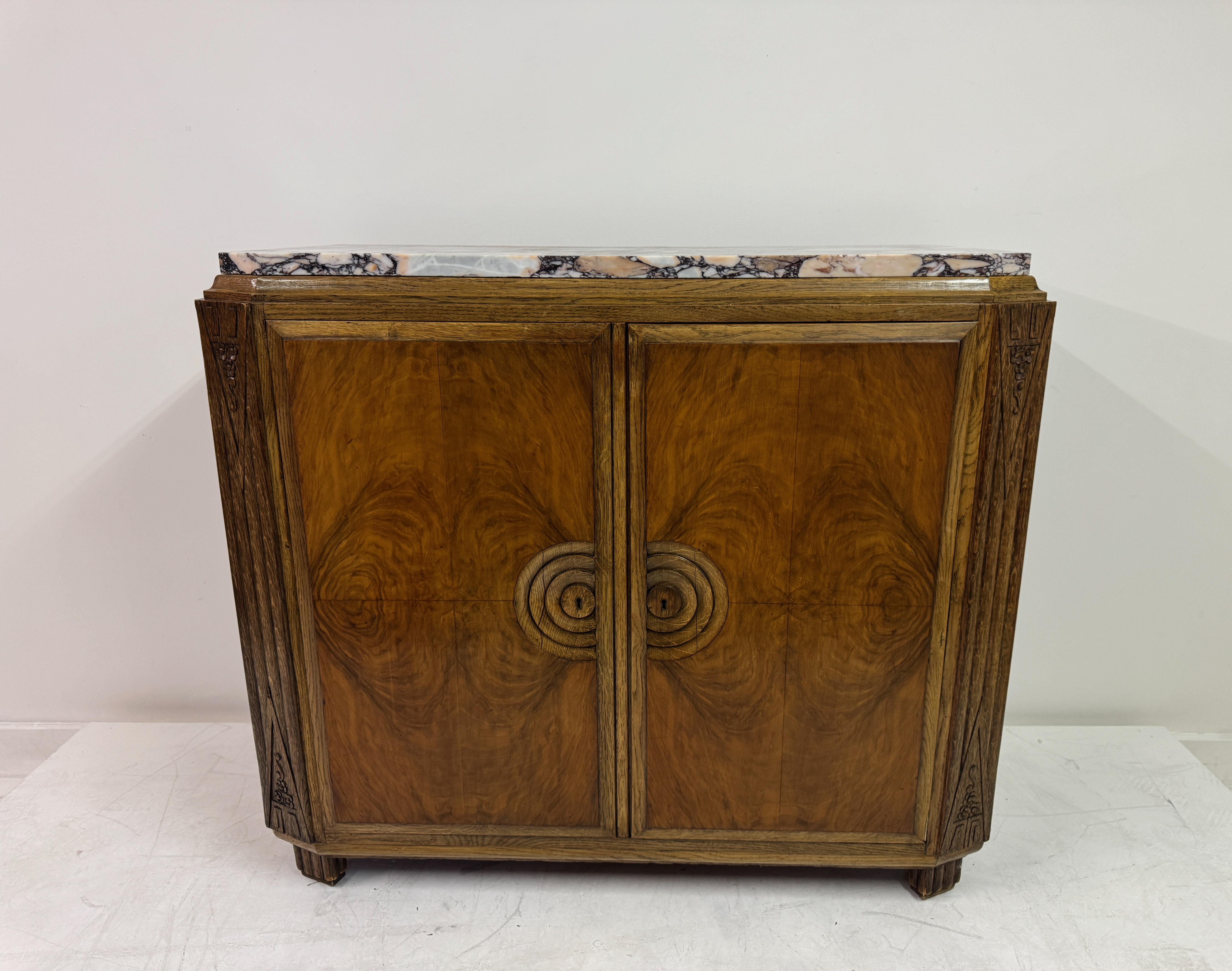 French Art Deco Cabinet with Marble Top, France, 1930s For Sale