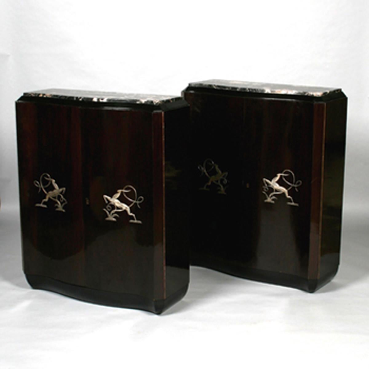 Art Deco Cabinet with Silvered Metal Gazelle Decoration 1