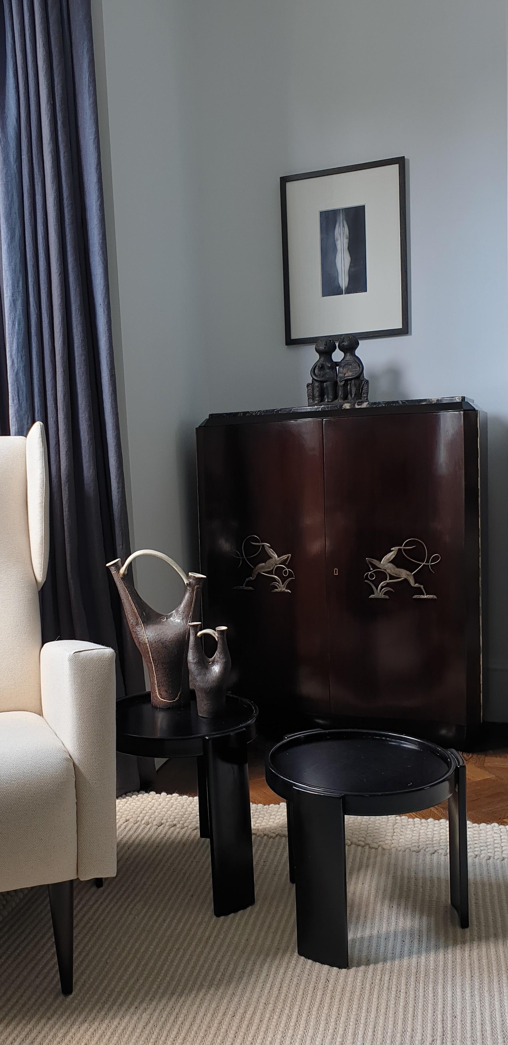 Art Deco Cabinet with Silvered Metal Gazelle Decoration In Good Condition In London, GB