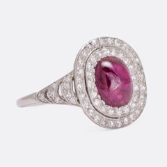 Art Deco Cabochon Burma Ruby Diamond Cluster Ring