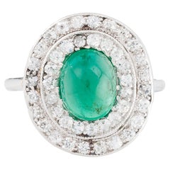 Art Deco Cabochon Schliff Smaragd & Diamant Halo Ring in Platin CIRCA 1920er Jahre