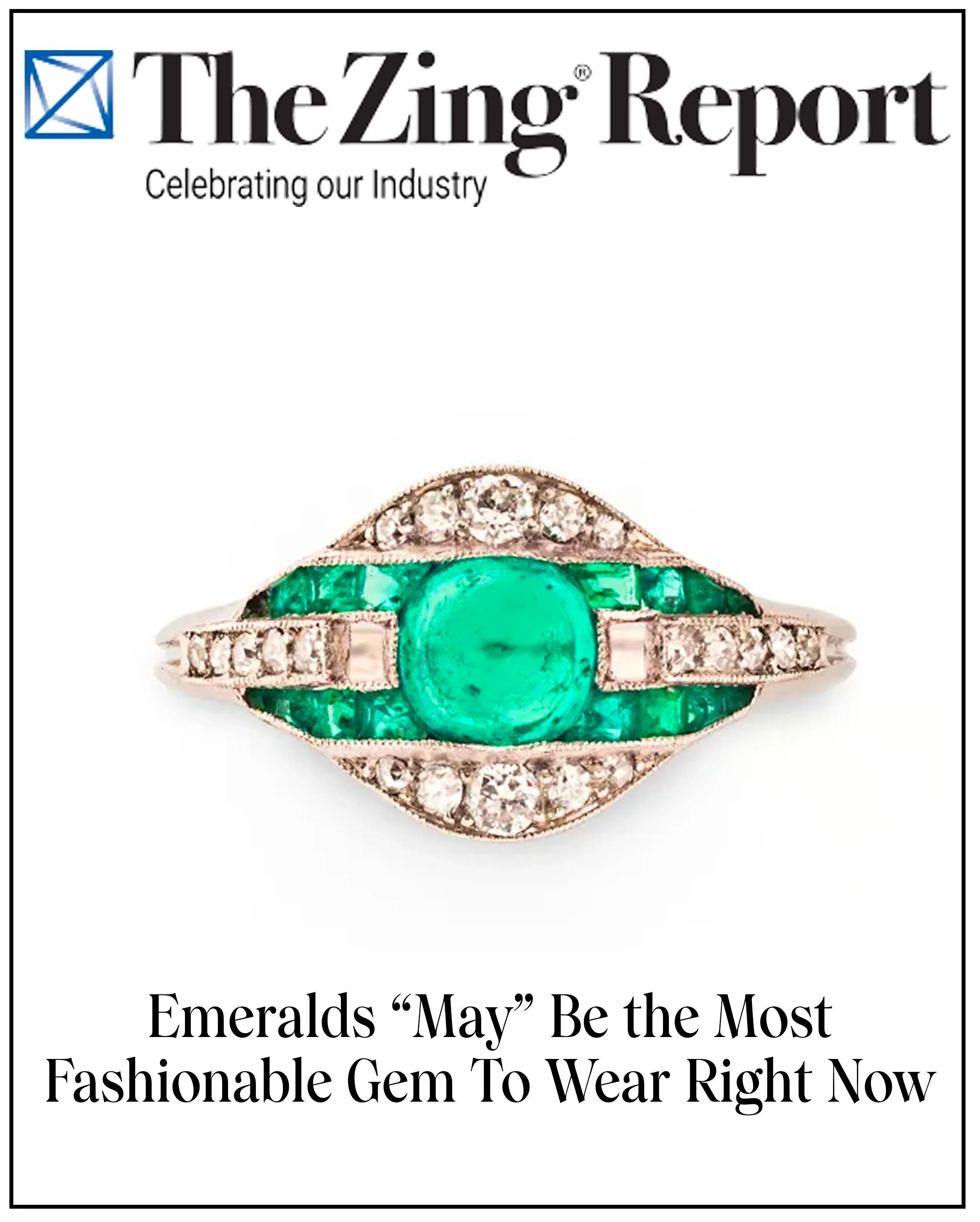Art Deco Cabochon Emerald and Diamond Ring For Sale 1