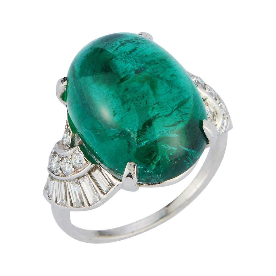 Art Deco Cabochon Emerald Ring by Dreicer and Co. For Sale at 1stDibs