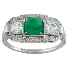 Art Deco Cabochon Emerald and Diamond Ring