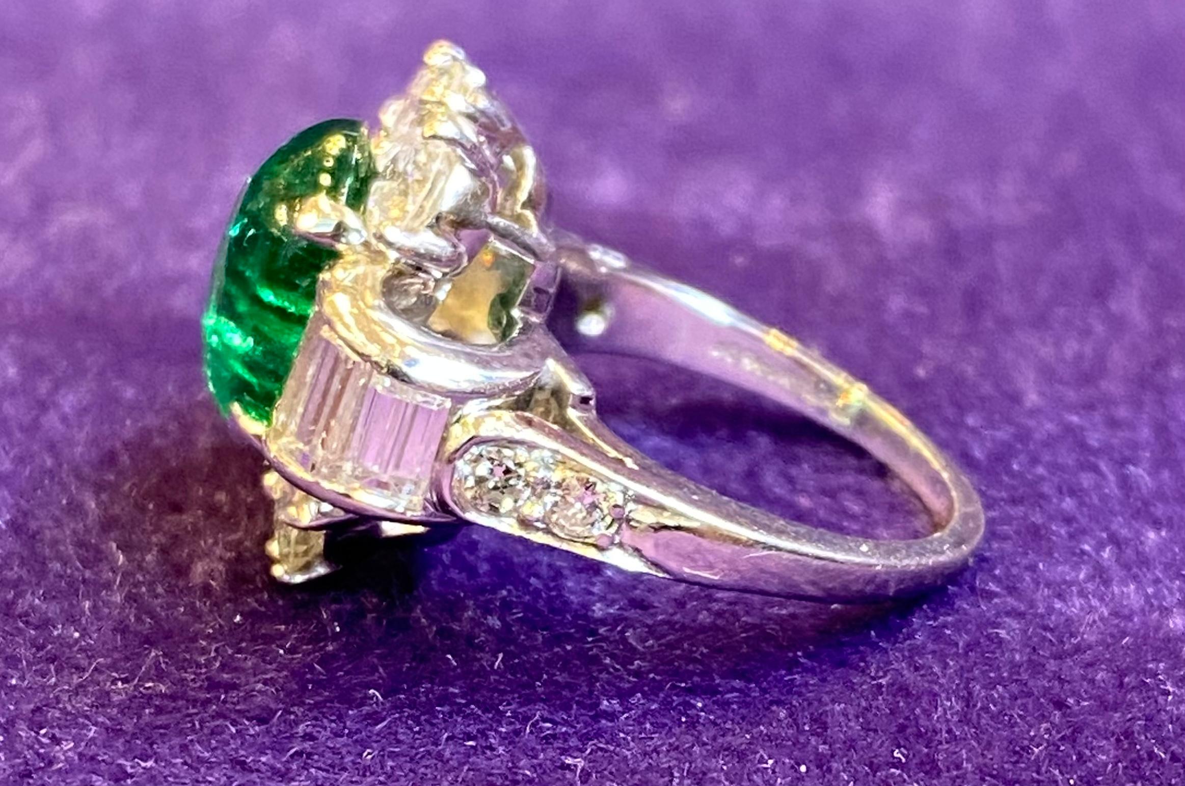 Women's Art Deco Cabochon Emerald & Diamond Ring For Sale