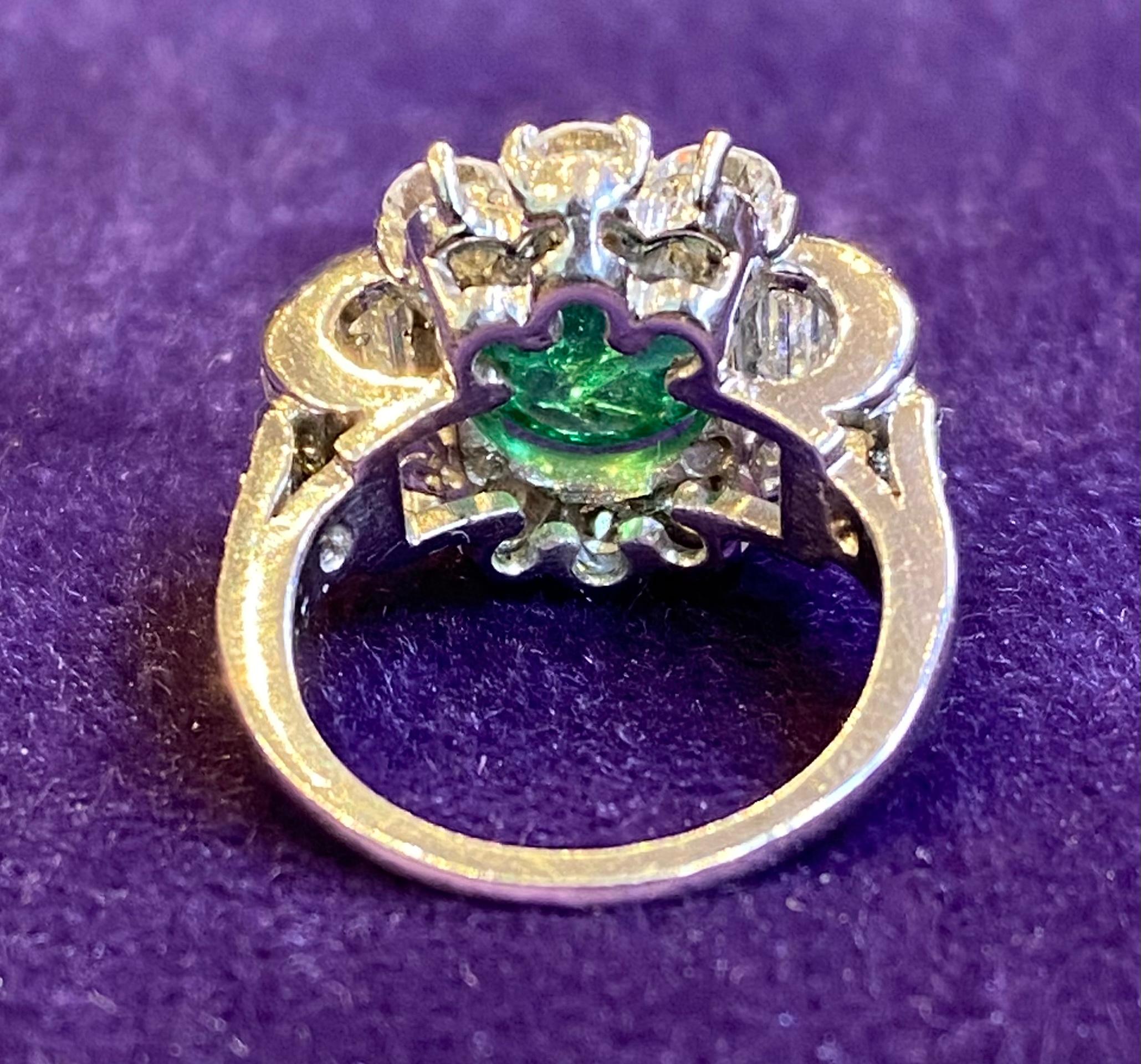 Art Deco Cabochon Emerald & Diamond Ring For Sale 1