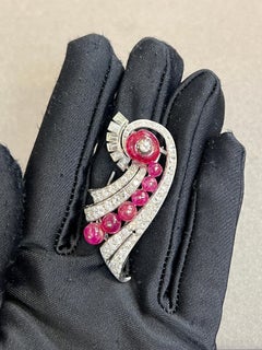 Art Deco Cabochon Ruby and Diamond Brooch