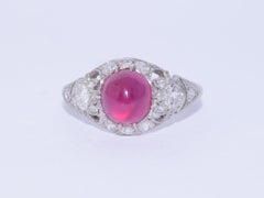 Art Deco Cabochon Ruby and Diamond Ring