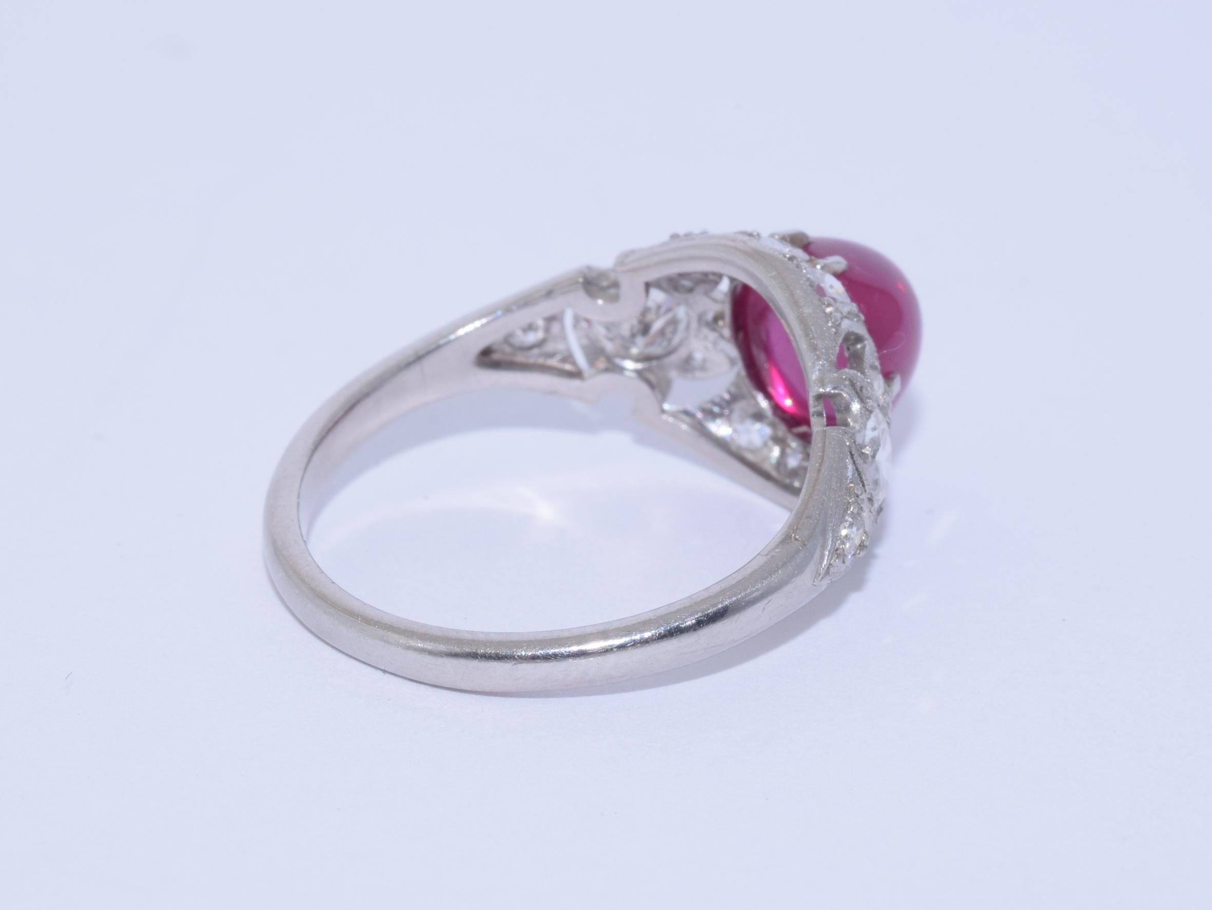 Women's or Men's Art Deco Cabochon Ruby and Diamond Ring For Sale