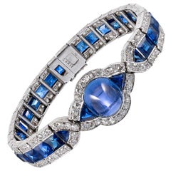 Art Deco Cabochon Sapphire and Diamond Bracelet