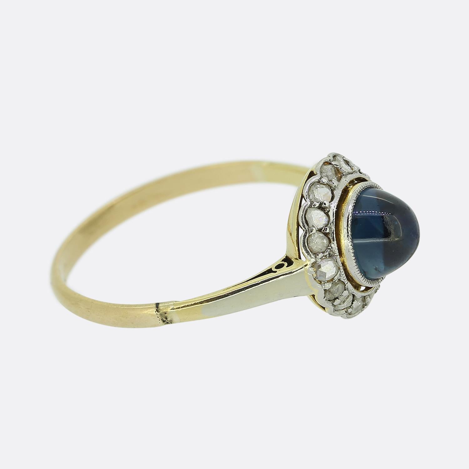 Art Deco Cabochon Sapphire and Diamond Cluster Ring In Good Condition For Sale In London, GB
