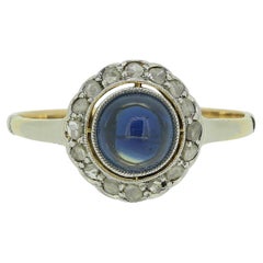 Vintage Art Deco Cabochon Sapphire and Diamond Cluster Ring