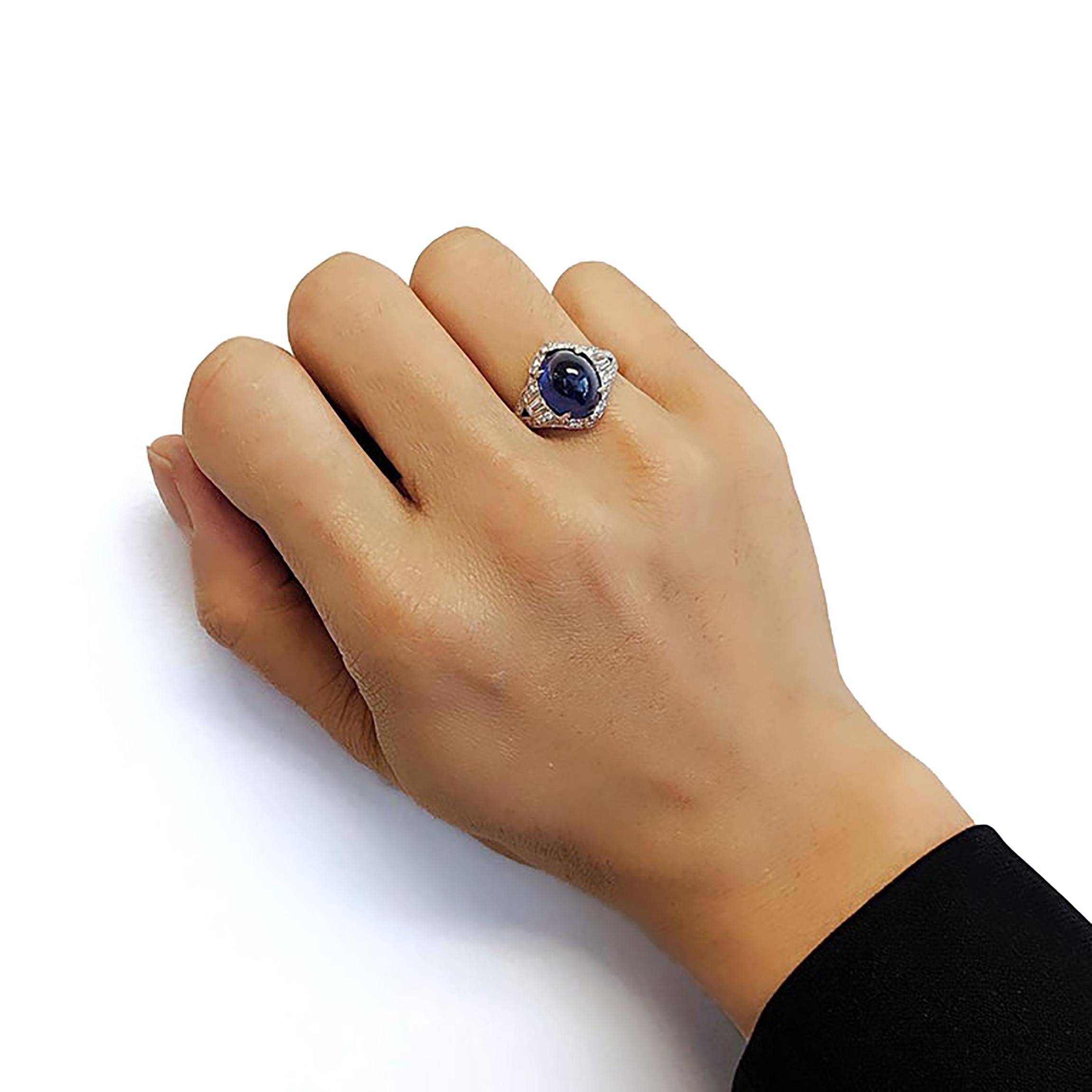 Art Deco Cabochon Sapphire and Diamond Ring 2