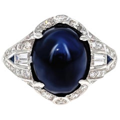 Art Deco Cabochon Sapphire and Diamond Ring