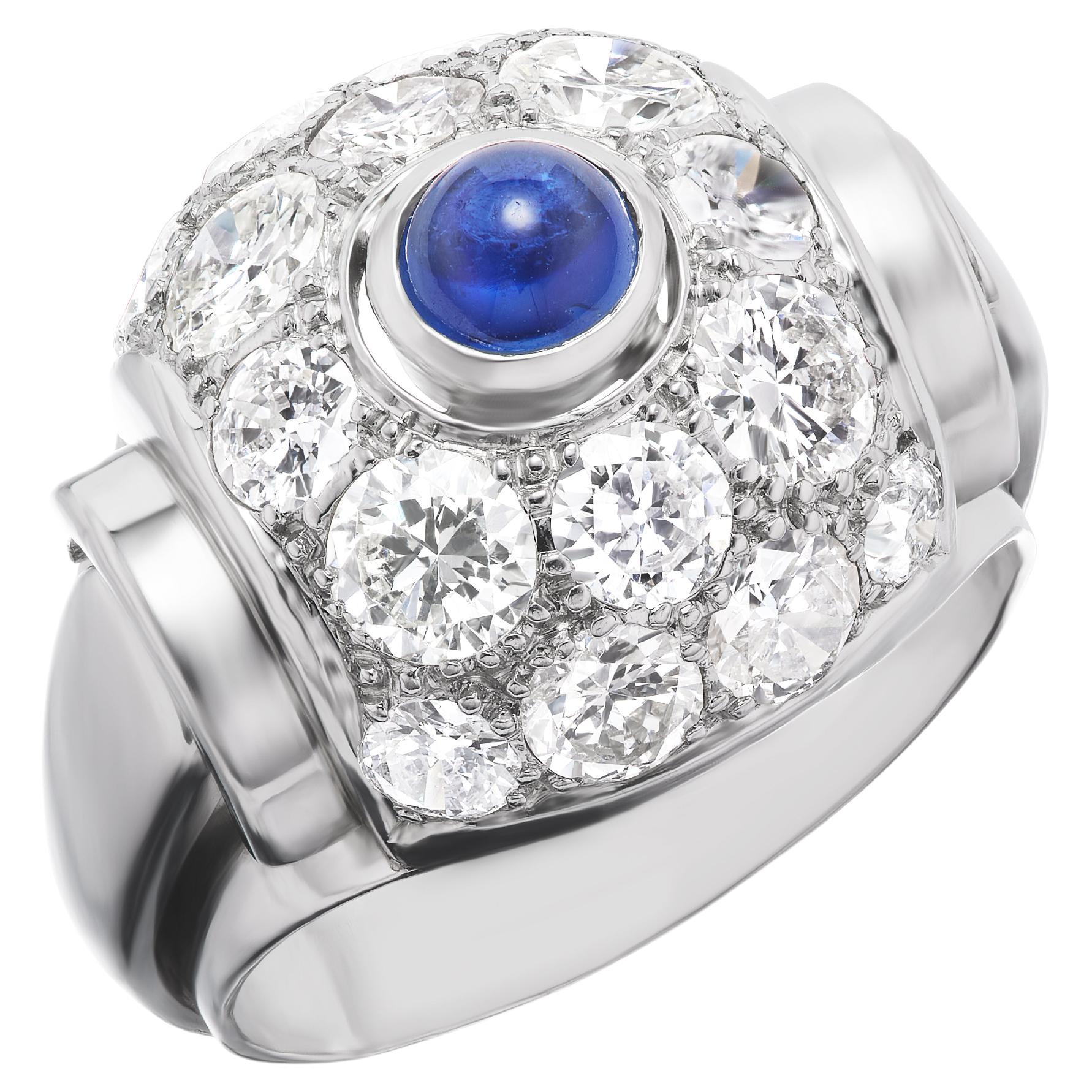 Ring mit Cabochon-Saphir und Diamant im Art déco-Stil