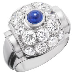 Art Deco Cabochon Sapphire and Diamond Ring