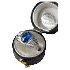 Art Deco Cabochon Sapphire and Diamond Ring