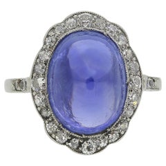 Art Deco Cabochon Sapphire and Diamond Ring