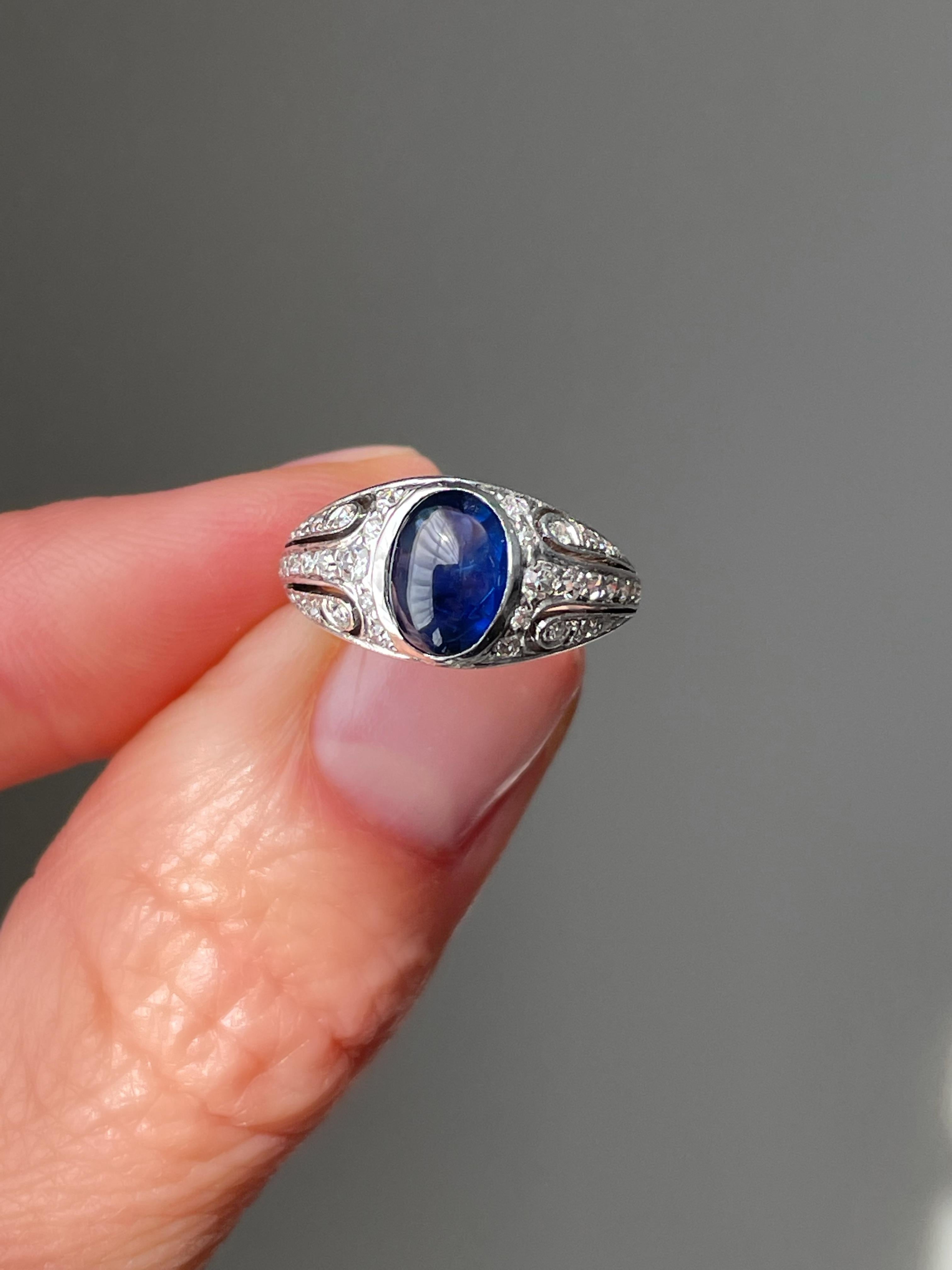 De las mujeres Anillo Art Decó con cabujón de zafiro y diamantes - GIA en venta