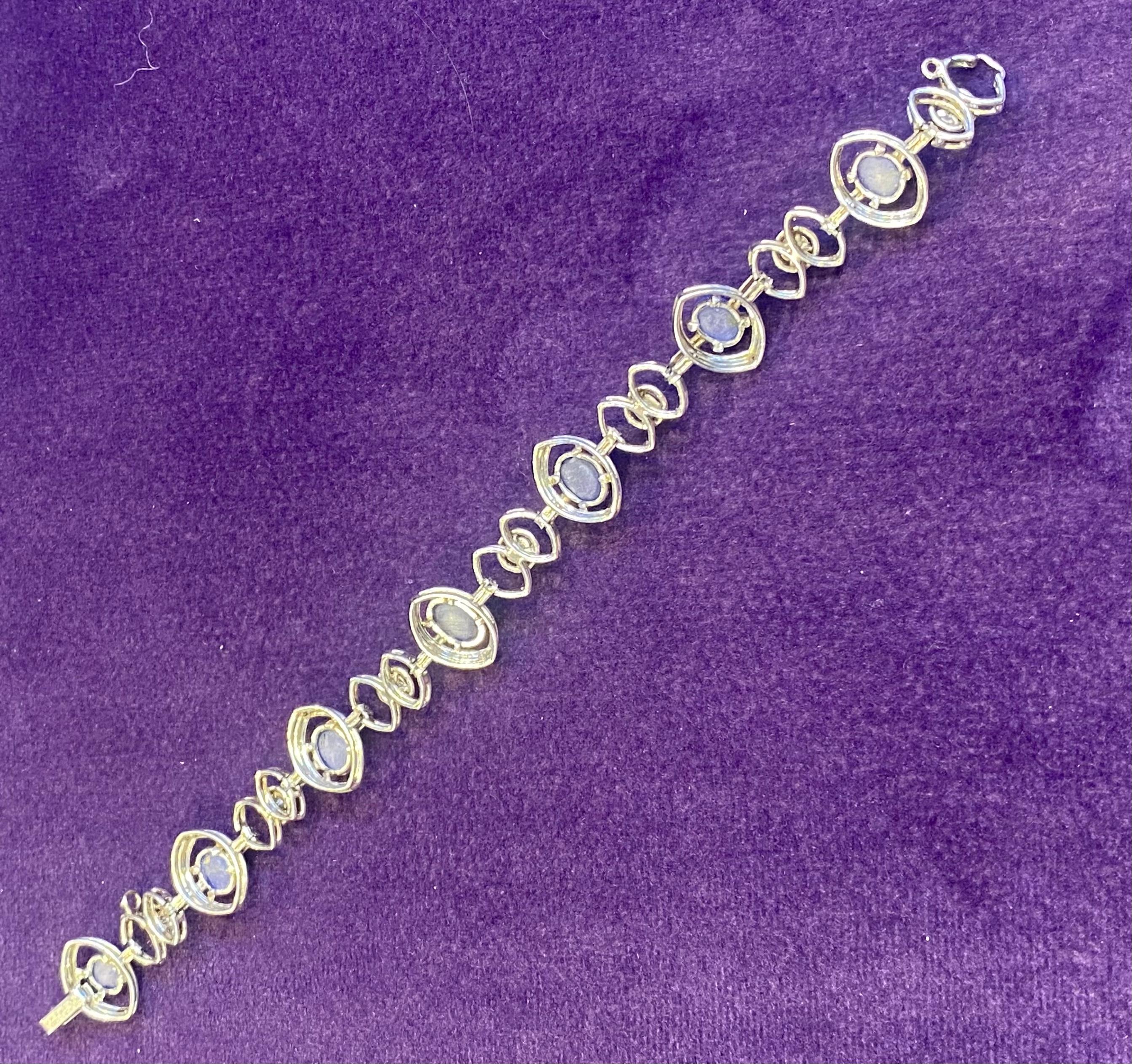 Art Deco Cabochon Sapphire & Diamond Bracelet  For Sale 1