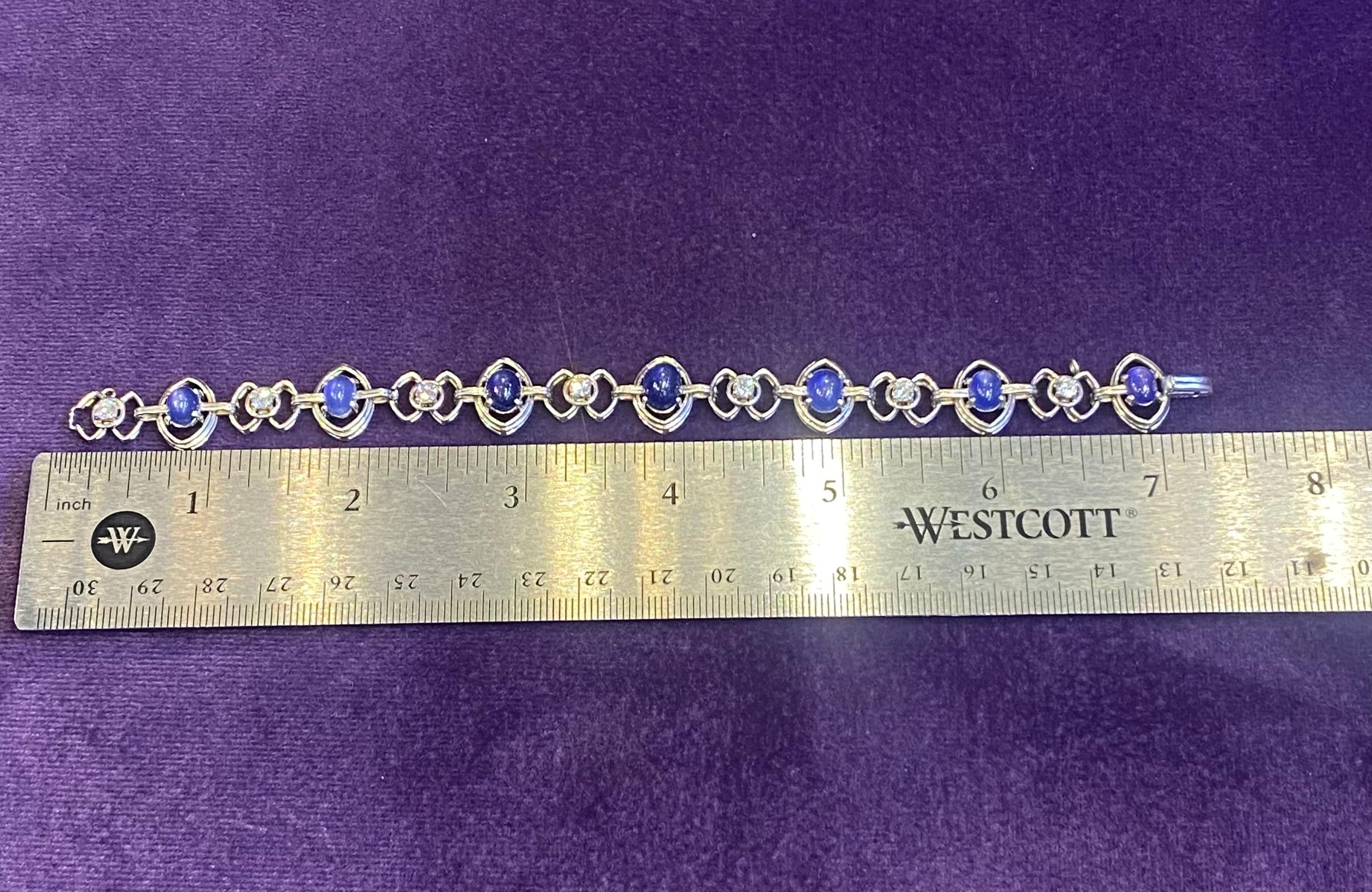 Art Deco Cabochon Sapphire & Diamond Bracelet  For Sale 3